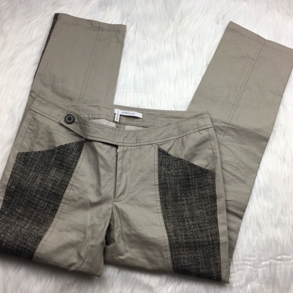 Derek Lam Tan Pleather Pants with Dark Tweed Side Panels